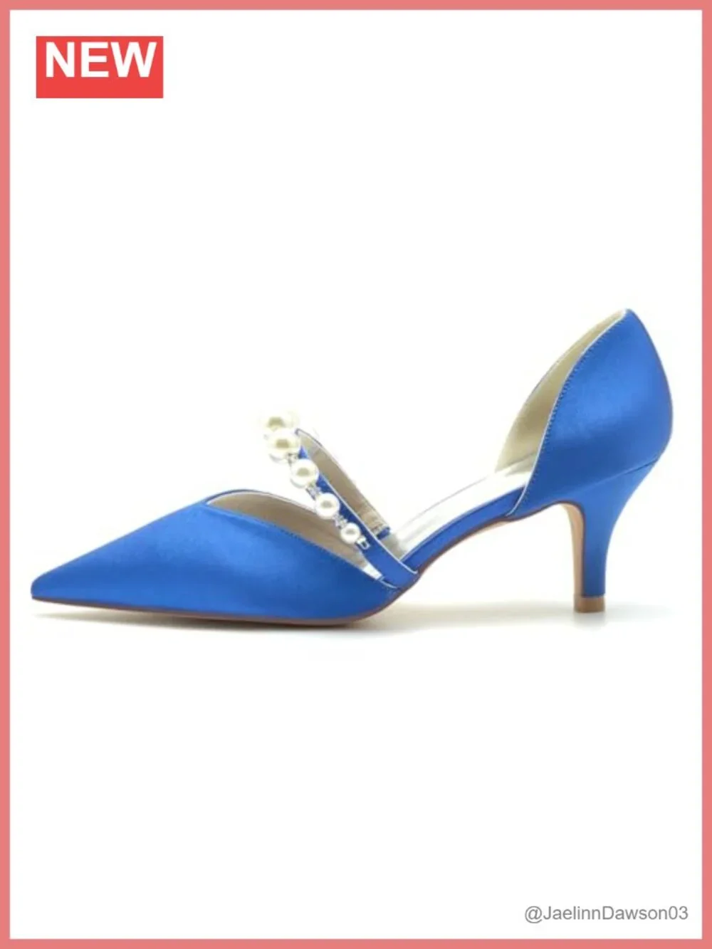 Ivory Satin Pearl Pointed Toe Low Heel Wedding Shoes for Bride Bridal Pumps